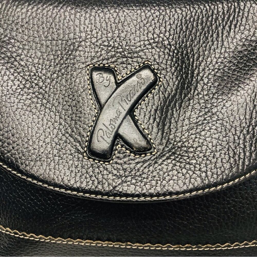 Vintage Black Shoulder Bag Embossed Logo Adjustable Strap with silvertone buckle - Picture 14 of 16